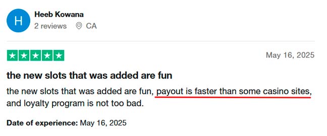 Heeb Kowana Jackpot City 5-star review on Trustpilot