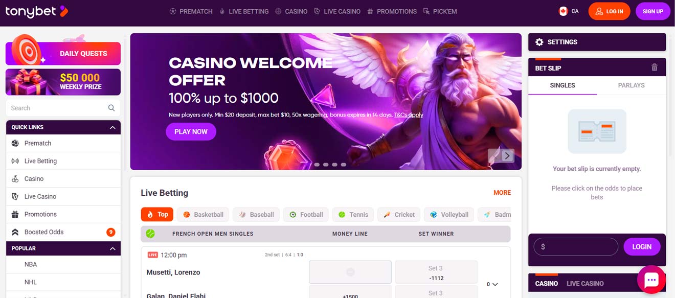 TonyBet casino welcome bonus